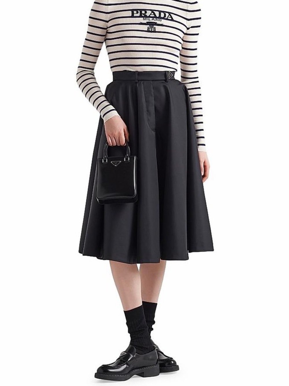 NEW Prada Re-Nylon Black Pleated Midi Skirt